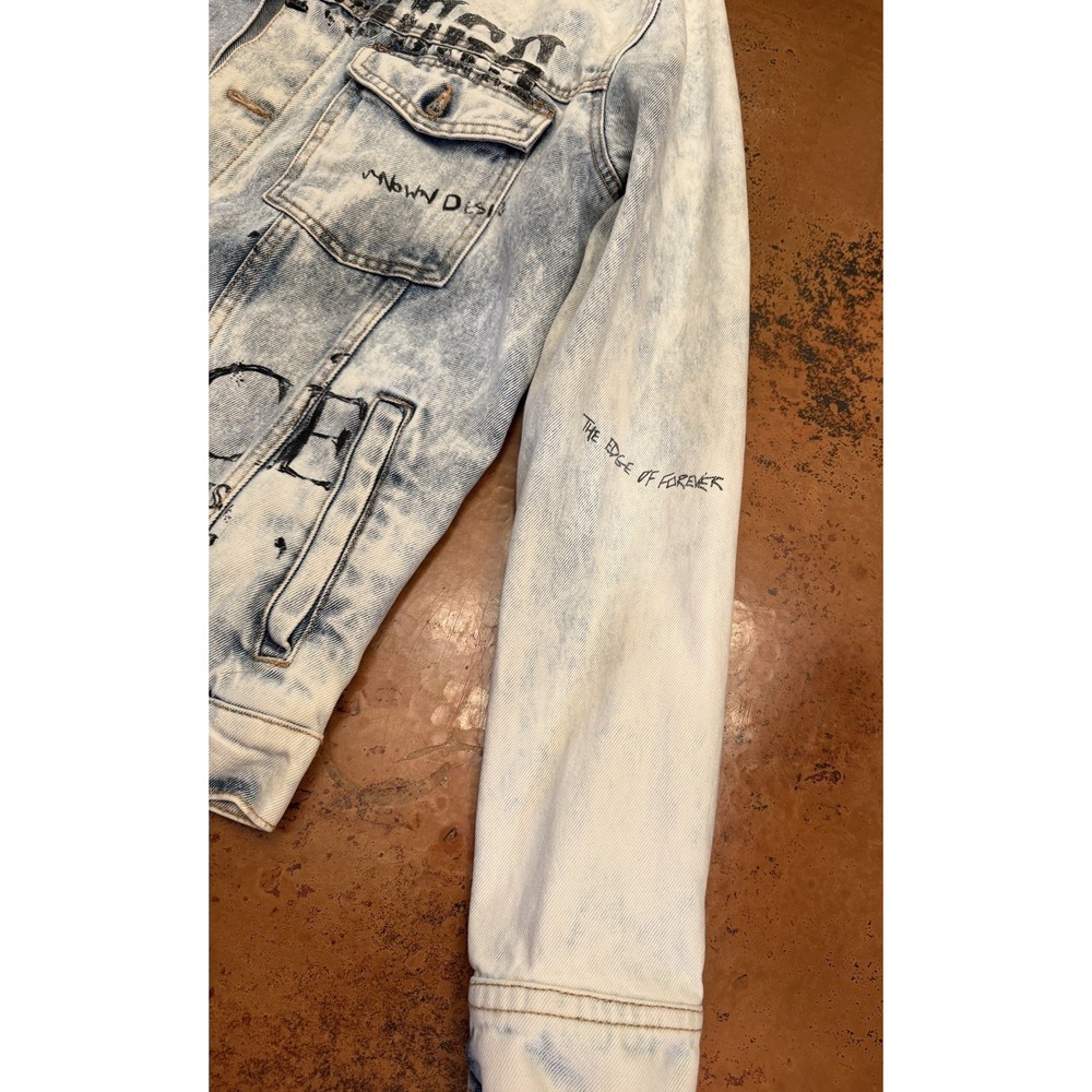 ZARA Women's Y2K Graffiti Artist Distressed Denim Jean Jacket Medium - Picture 6 of 11